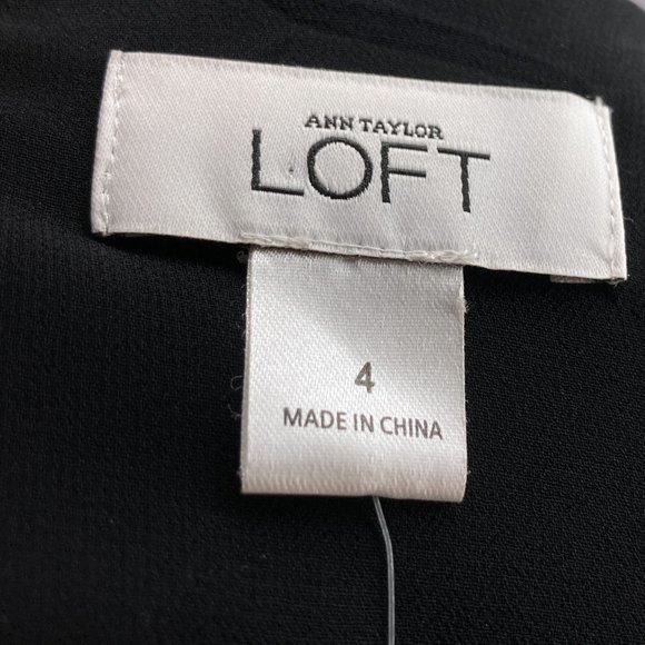 New Ann Taylor LOFT 4 Black Surplice Chiffon Trim Classic Stretch Sheath Dress - Picture 3 of 5